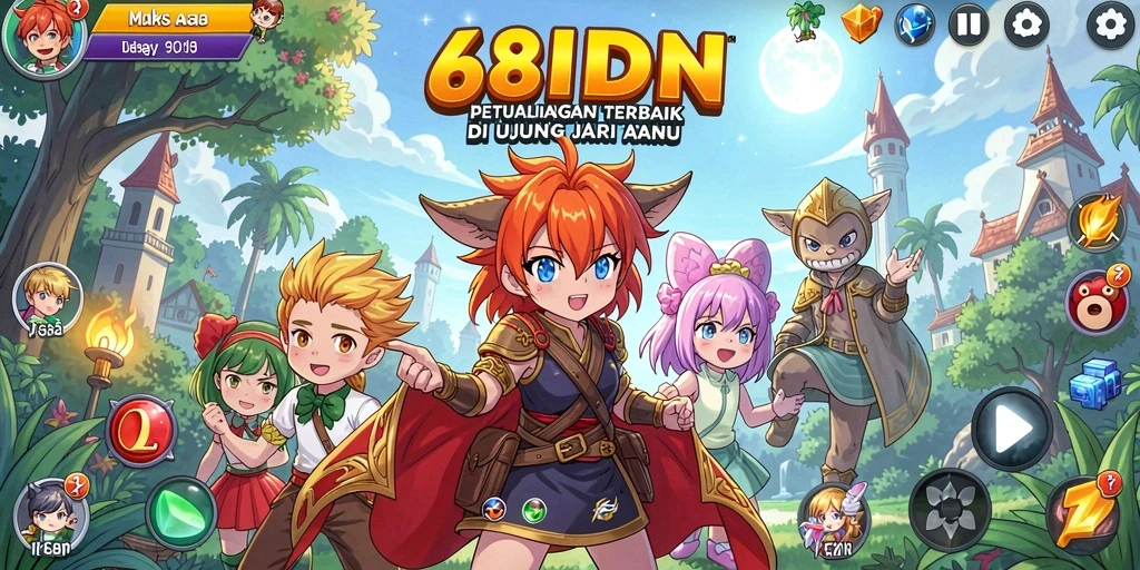 Tampilan gameplay seru di dalam 68IDN dengan karakter anime favorit.