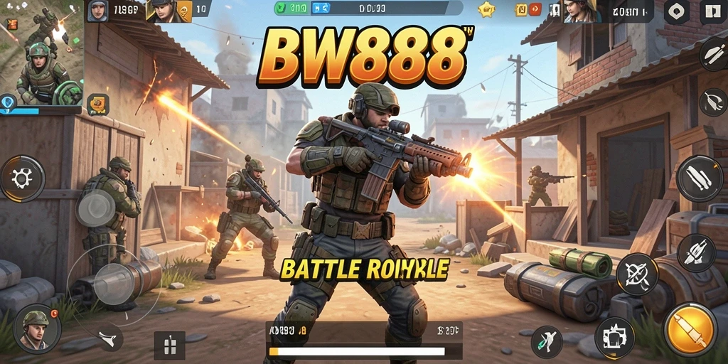 Tampilan gameplay seru di BW888 saat bertarung dalam pertarungan Battle Royale.