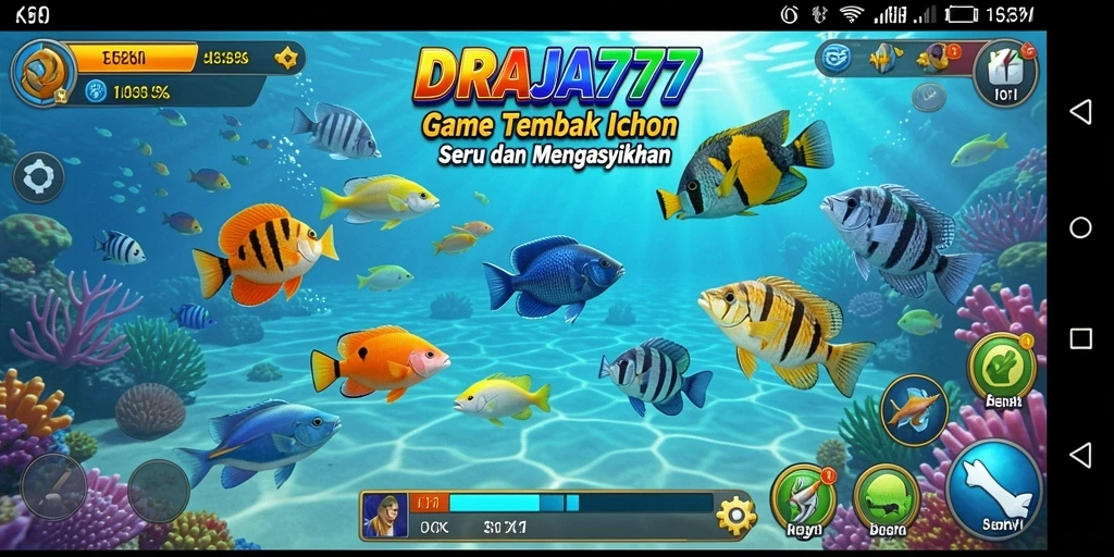 Screenshot DRAJA777 menampilkan aksi tembak ikan yang seru.