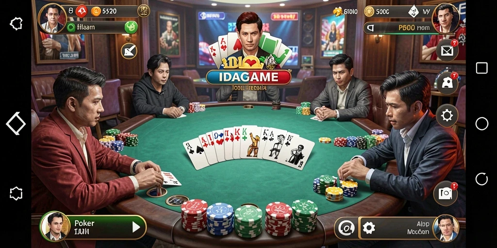Tampilan gameplay Poker yang mendebarkan di IDAGAME.