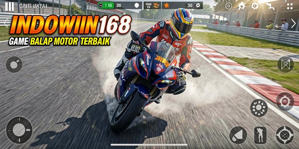 Tangkapan layar INDOWIN168 menunjukkan aksi balapan motor yang mendebarkan.