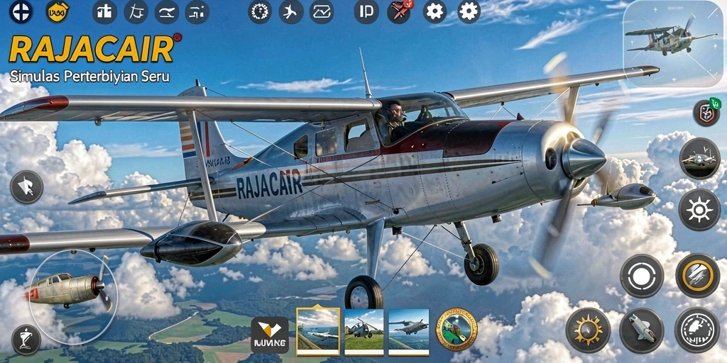 Tampilan screenshot utama RAJACAIR, menampilkan gameplay simulasi penerbangan yang seru.