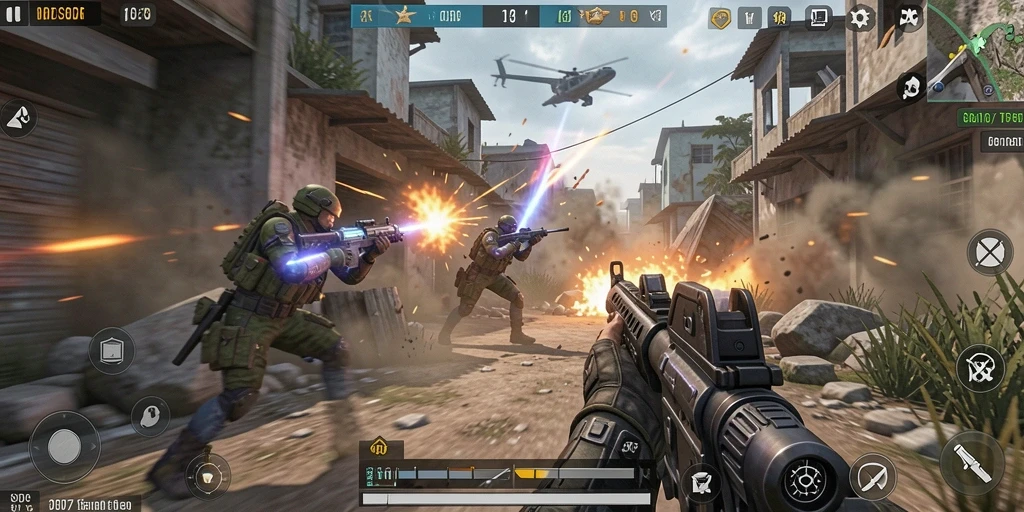 Tampilan gameplay mendebarkan dalam pertempuran TPS di SD107.