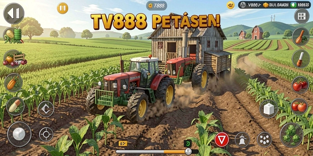 Tampilan gameplay TV888 dengan lahan pertanian yang subur dan aktivitas menarik.