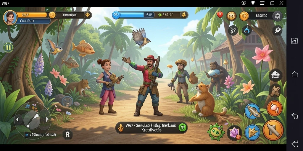 Tampilan gameplay W67 yang menarik dan penuh warna dalam dunia simulasi.